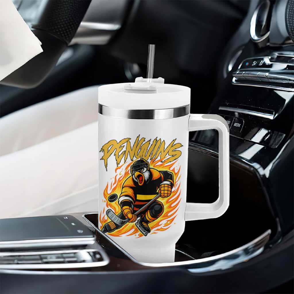 Penguin Playing Ice Hockey Tumbler With Handle Funny Sports Fan Gift - Wonder Print Shop