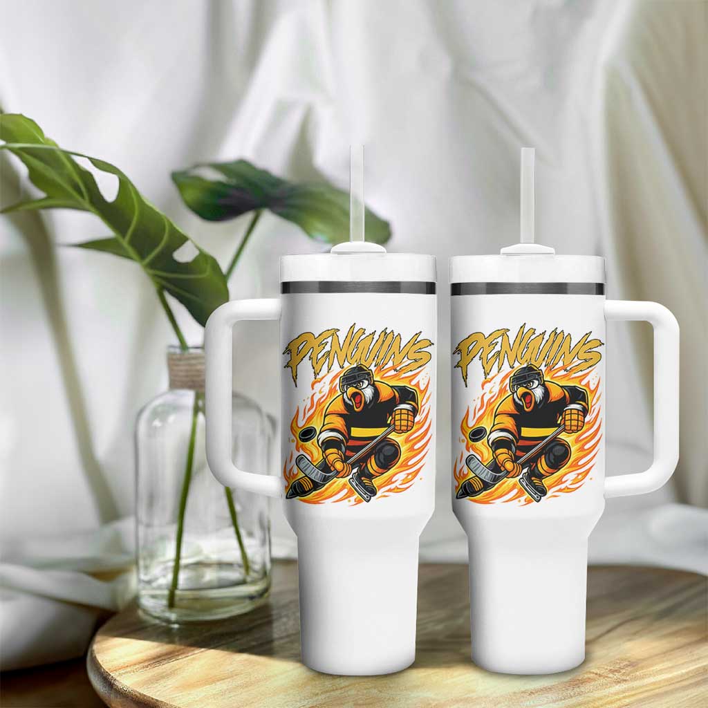Penguin Playing Ice Hockey Tumbler With Handle Funny Sports Fan Gift - Wonder Print Shop