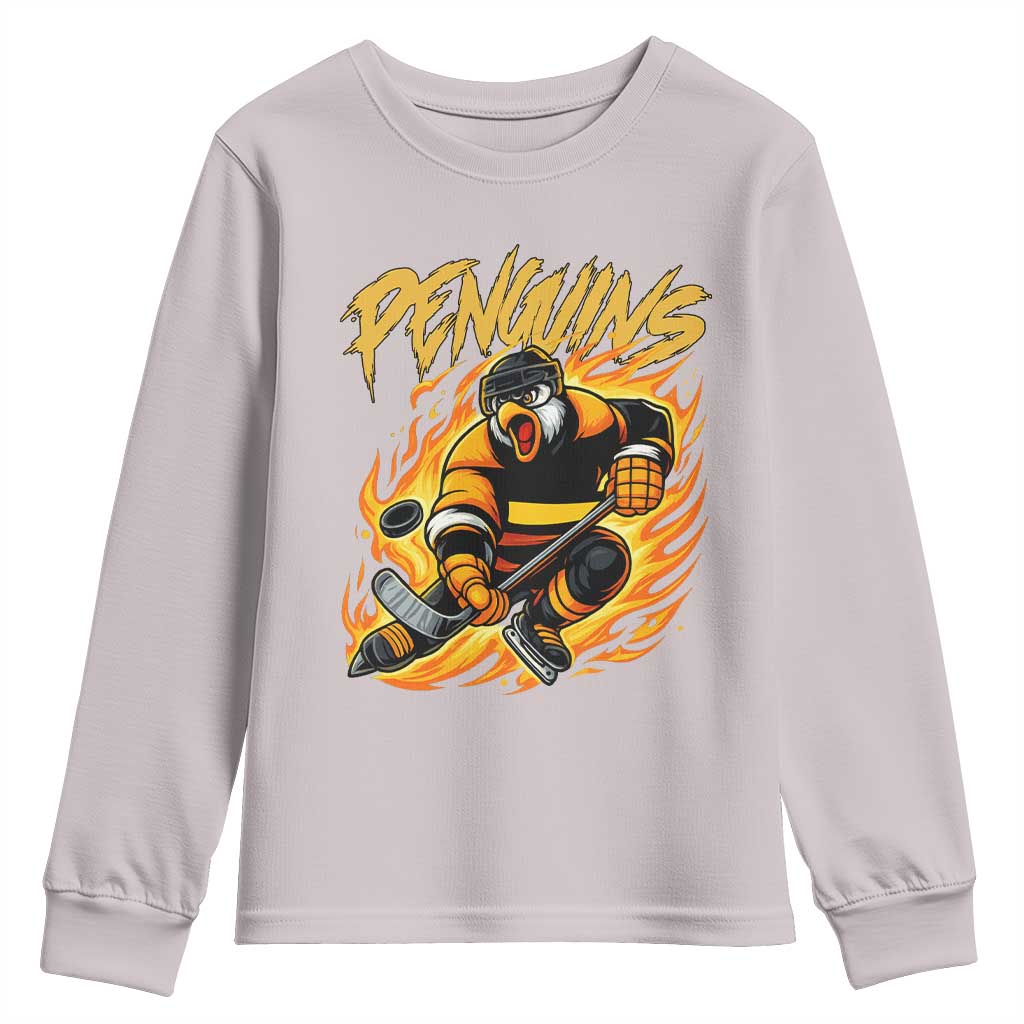 Penguin Playing Ice Hockey Youth Sweatshirt Funny Sports Fan Gift - Wonder Print Shop