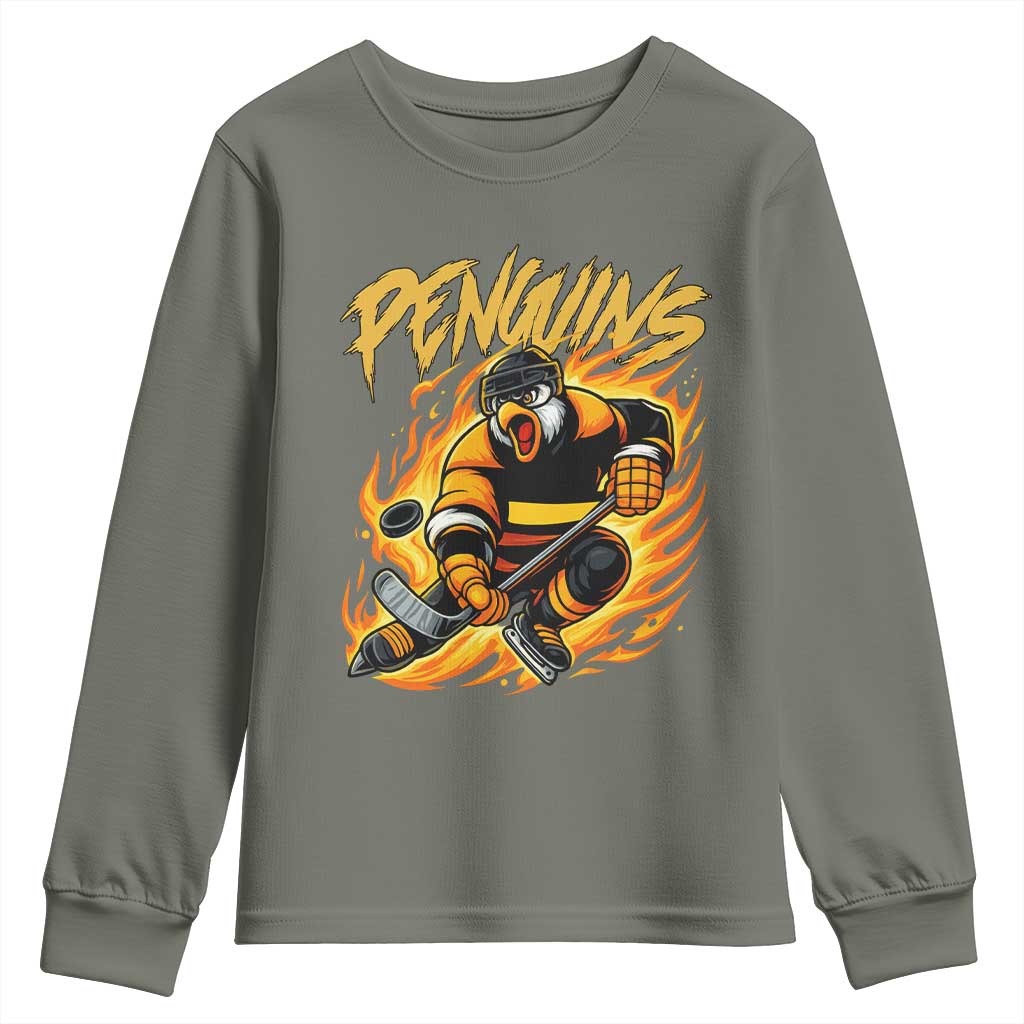 Penguin Playing Ice Hockey Youth Sweatshirt Funny Sports Fan Gift - Wonder Print Shop