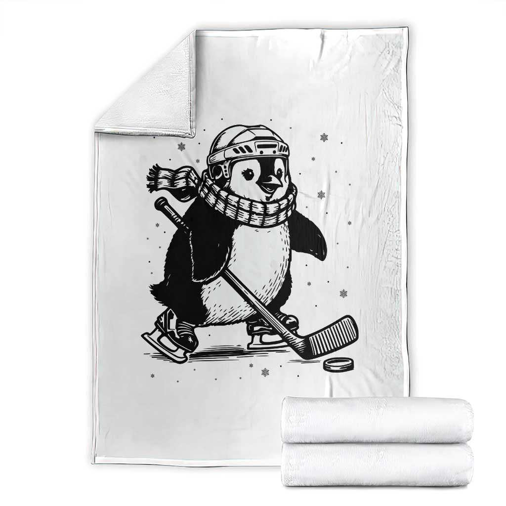 Cute Penguin Playing Ice Hockey Throw Blanket Funny Sports Lover Gift - Wonder Print Shop