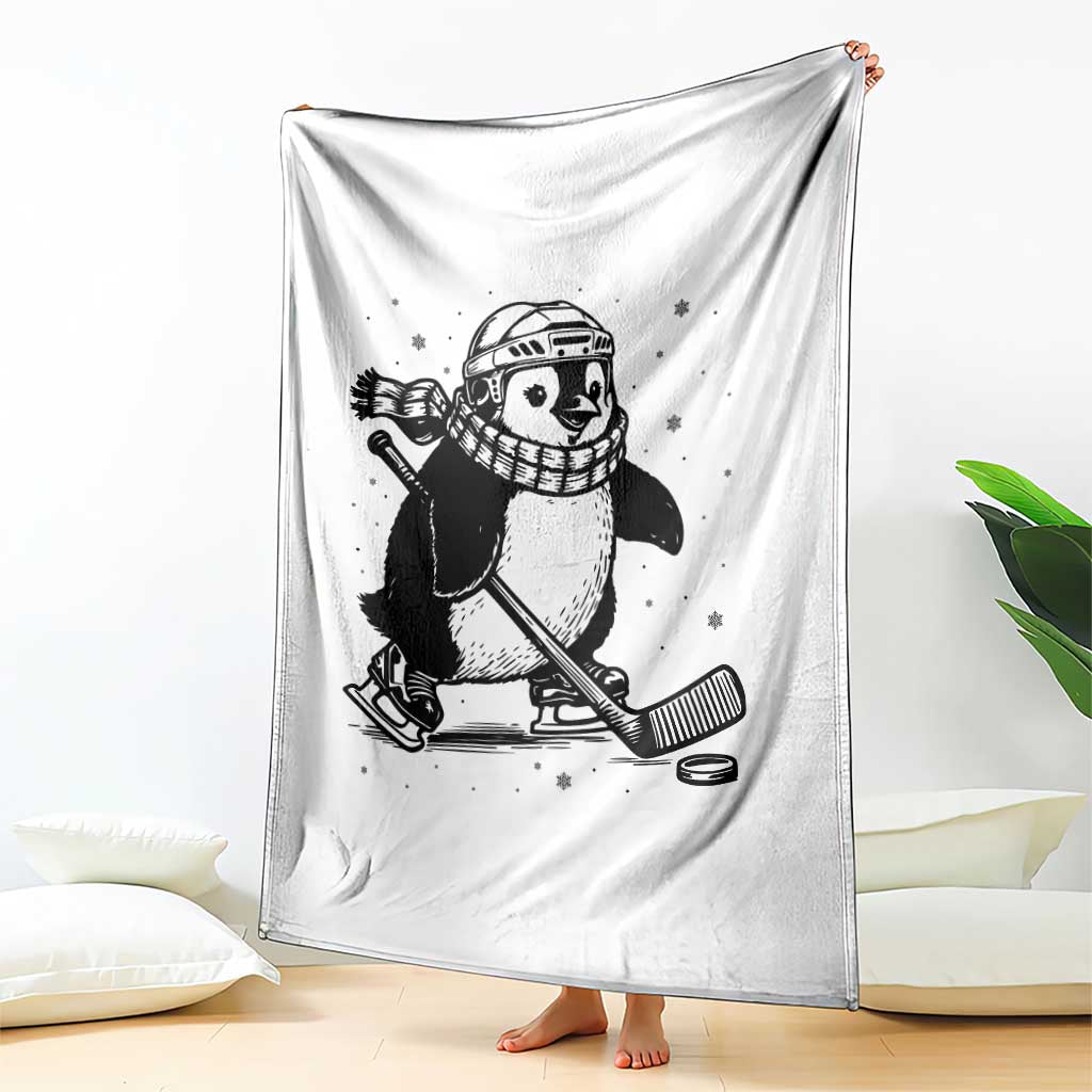Cute Penguin Playing Ice Hockey Throw Blanket Funny Sports Lover Gift - Wonder Print Shop