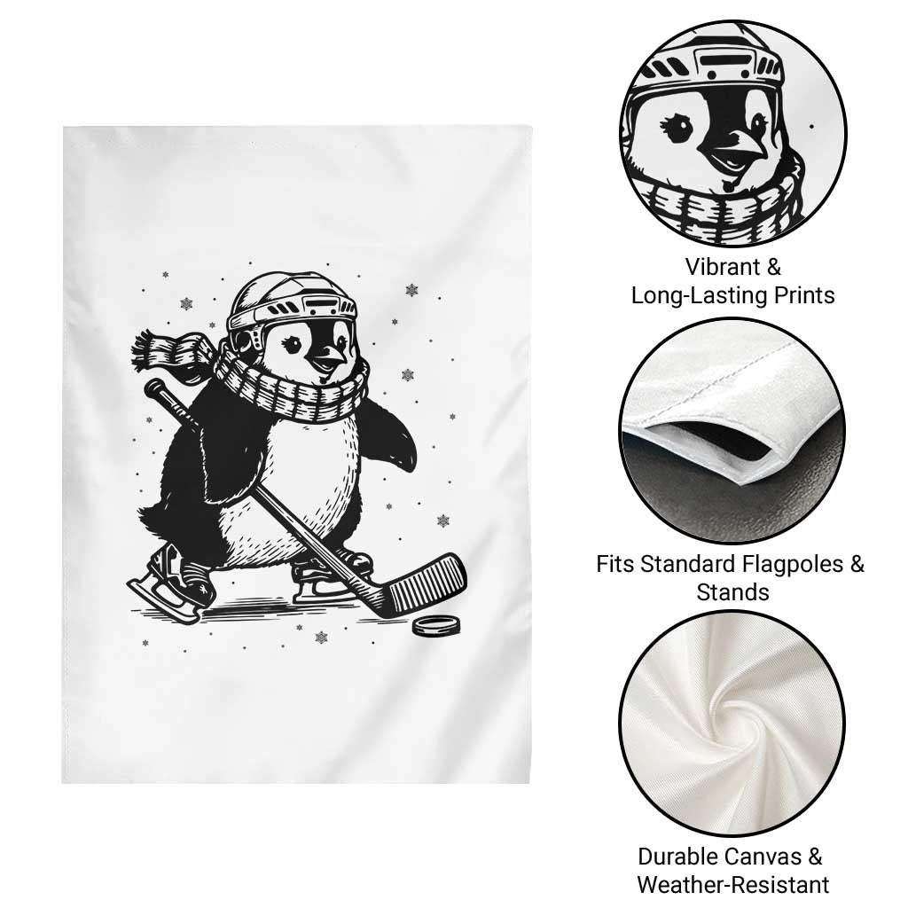 Cute Penguin Playing Ice Hockey Garden Flag Funny Sports Lover Gift - Wonder Print Shop
