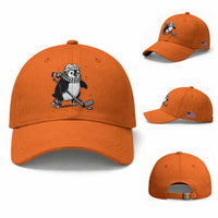 Cute Penguin Playing Ice Hockey Baseball Cap Funny Sports Lover Gift