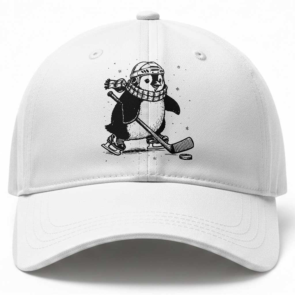 Cute Penguin Playing Ice Hockey Baseball Cap Funny Sports Lover Gift