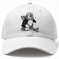 Cute Penguin Playing Ice Hockey Baseball Cap Funny Sports Lover Gift