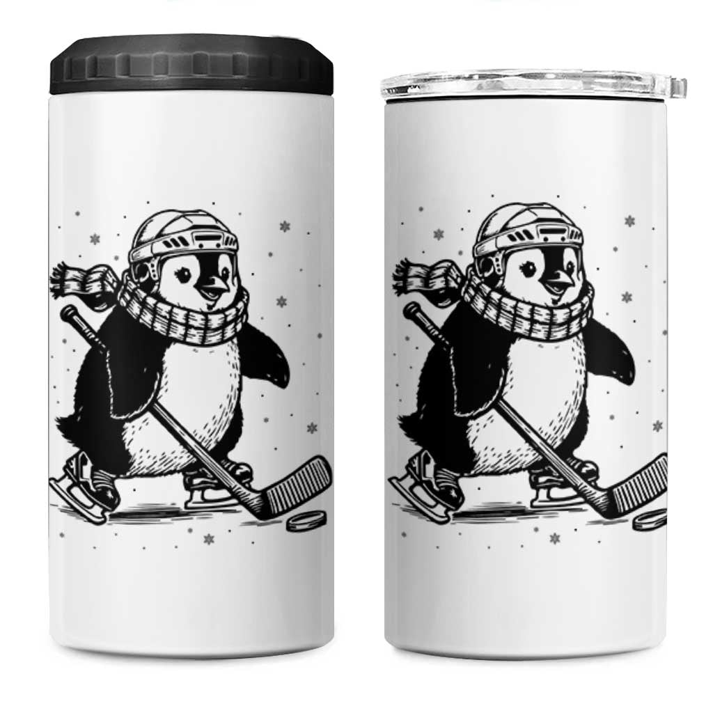 Cute Penguin Playing Ice Hockey 4 in 1 Can Cooler Tumbler Funny Sports Lover Gift - Wonder Print Shop