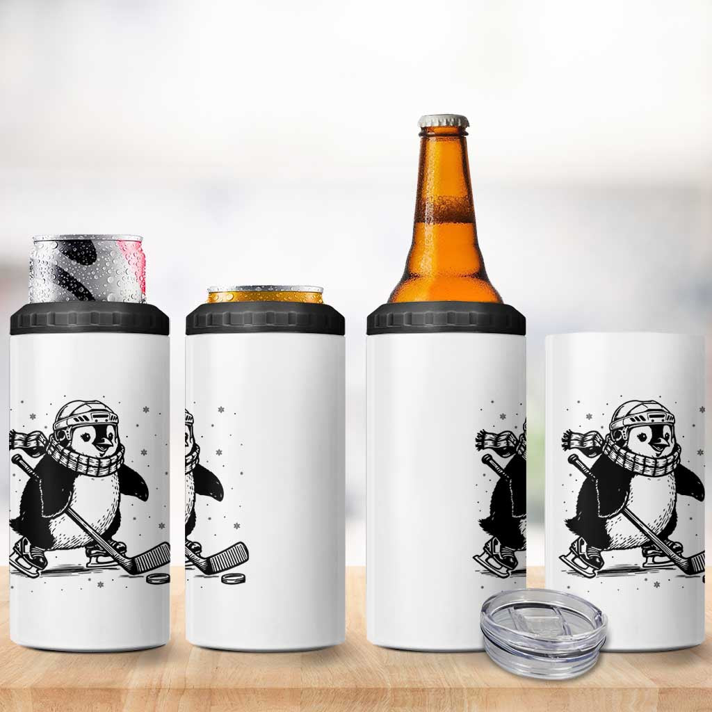 Cute Penguin Playing Ice Hockey 4 in 1 Can Cooler Tumbler Funny Sports Lover Gift - Wonder Print Shop