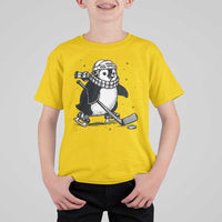 Cute Penguin Playing Ice Hockey T Shirt For Kid Funny Sports Lover Gift - Wonder Print Shop