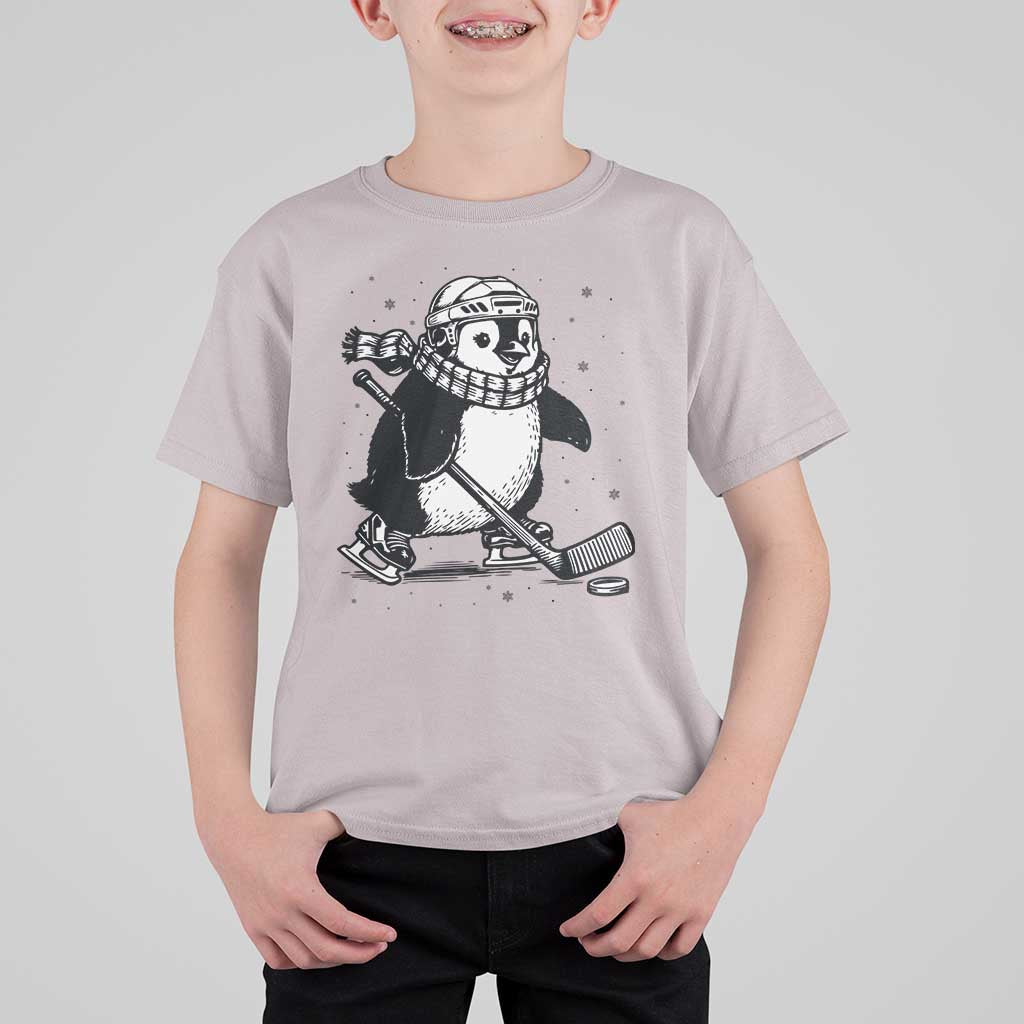 Cute Penguin Playing Ice Hockey T Shirt For Kid Funny Sports Lover Gift - Wonder Print Shop