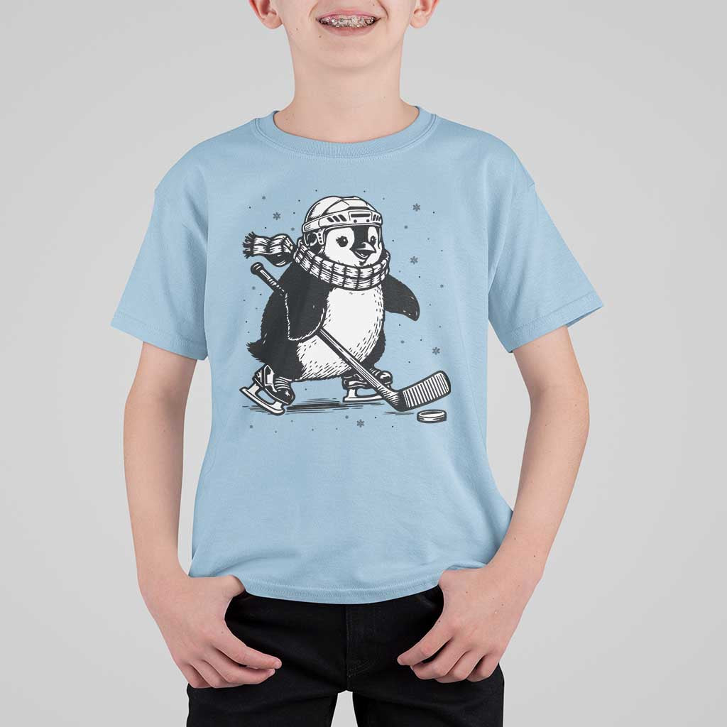 Cute Penguin Playing Ice Hockey T Shirt For Kid Funny Sports Lover Gift - Wonder Print Shop