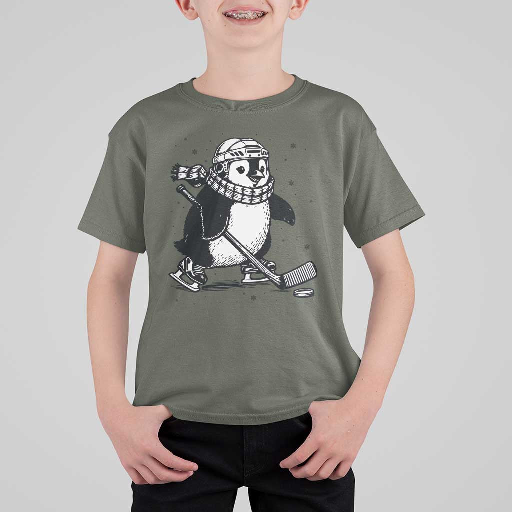 Cute Penguin Playing Ice Hockey T Shirt For Kid Funny Sports Lover Gift - Wonder Print Shop