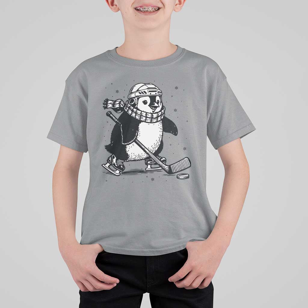 Cute Penguin Playing Ice Hockey T Shirt For Kid Funny Sports Lover Gift - Wonder Print Shop