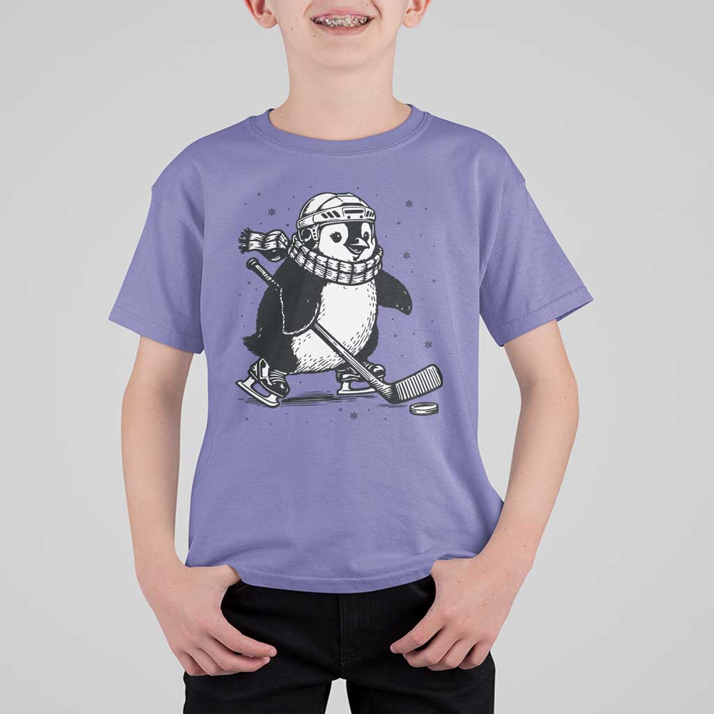 Cute Penguin Playing Ice Hockey T Shirt For Kid Funny Sports Lover Gift - Wonder Print Shop