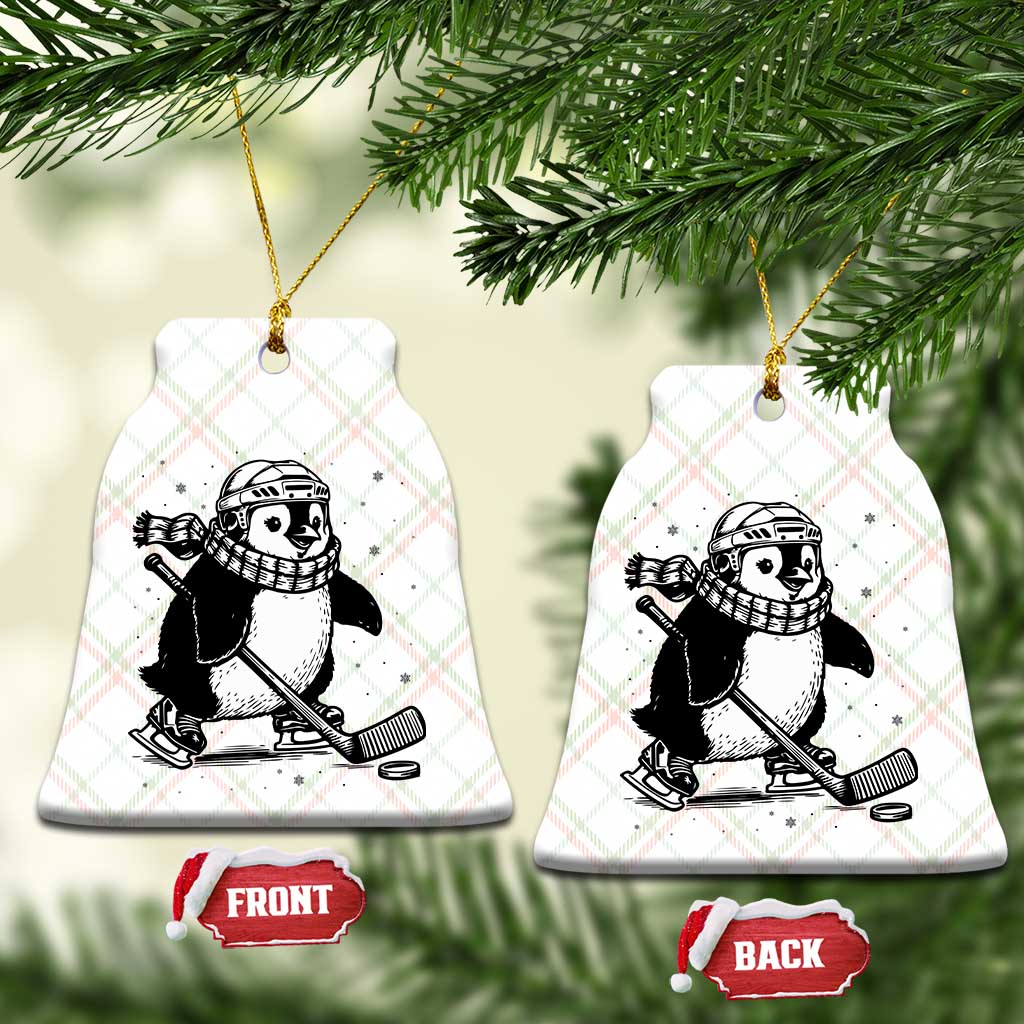 Cute Penguin Playing Ice Hockey Ceramic Ornament Funny Sports Lover Gift - Wonder Print Shop