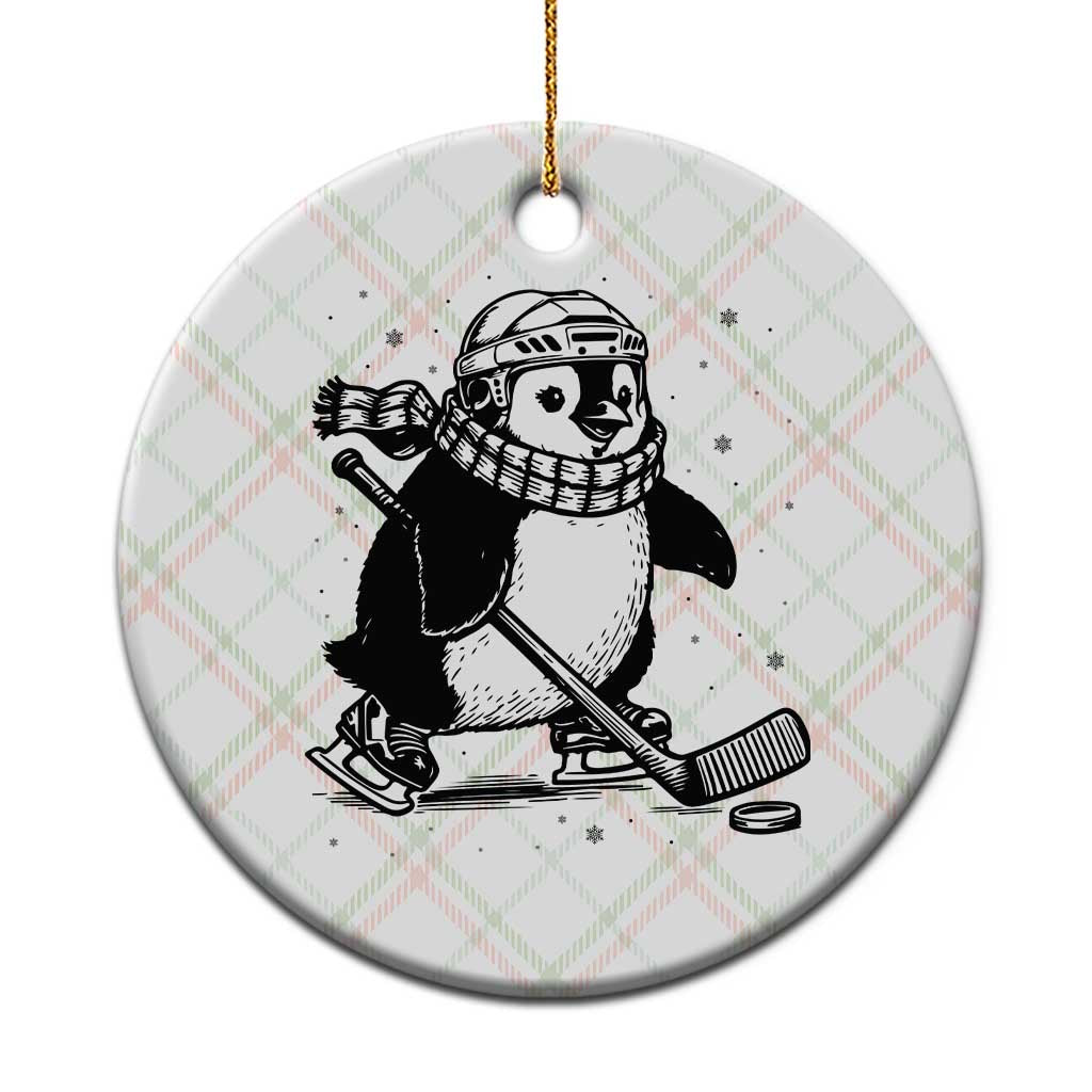 Cute Penguin Playing Ice Hockey Ceramic Ornament Funny Sports Lover Gift - Wonder Print Shop