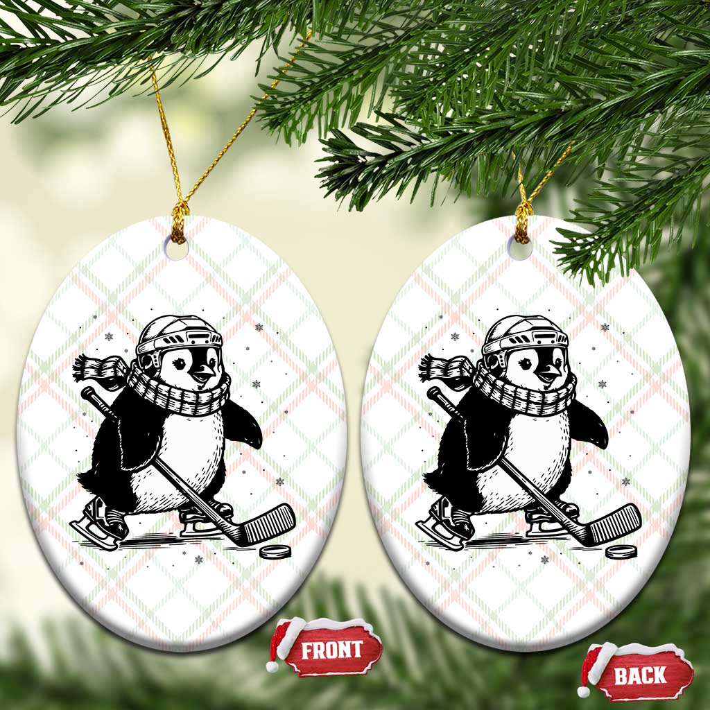Cute Penguin Playing Ice Hockey Ceramic Ornament Funny Sports Lover Gift - Wonder Print Shop