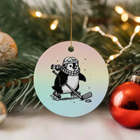 Cute Penguin Playing Ice Hockey Ceramic Ornament Funny Sports Lover Gift - Wonder Print Shop