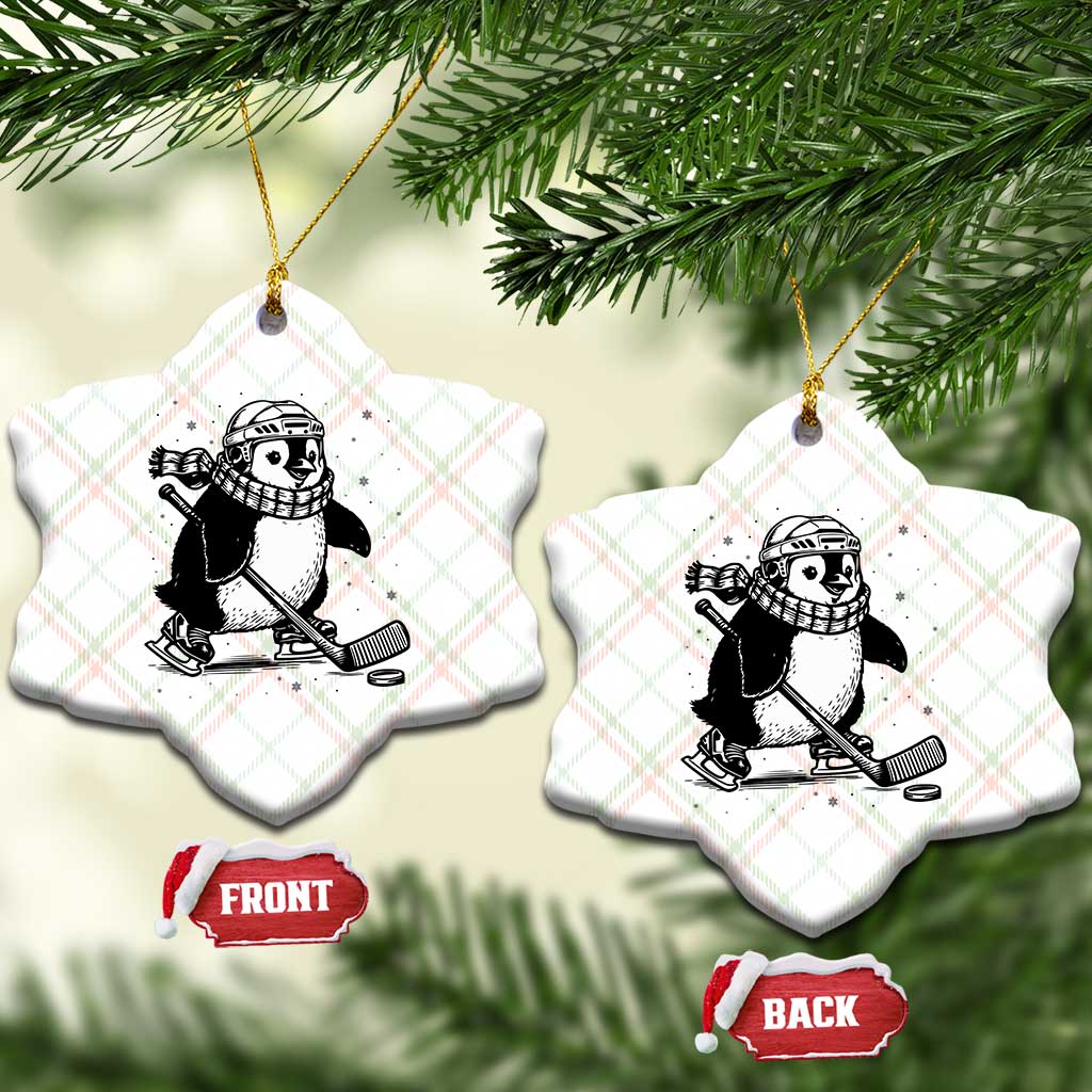 Cute Penguin Playing Ice Hockey Ceramic Ornament Funny Sports Lover Gift - Wonder Print Shop