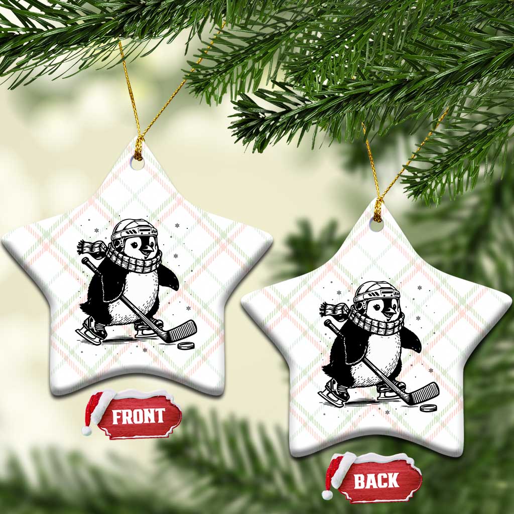 Cute Penguin Playing Ice Hockey Ceramic Ornament Funny Sports Lover Gift - Wonder Print Shop
