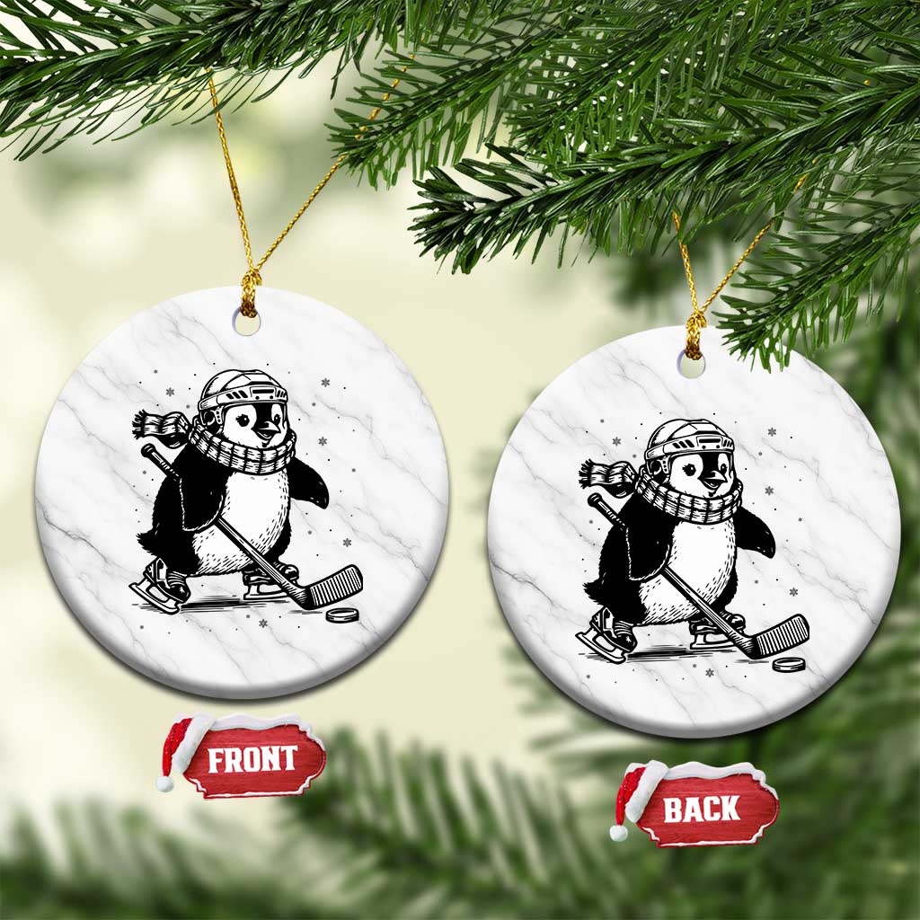 Cute Penguin Playing Ice Hockey Ceramic Ornament Funny Sports Lover Gift - Wonder Print Shop