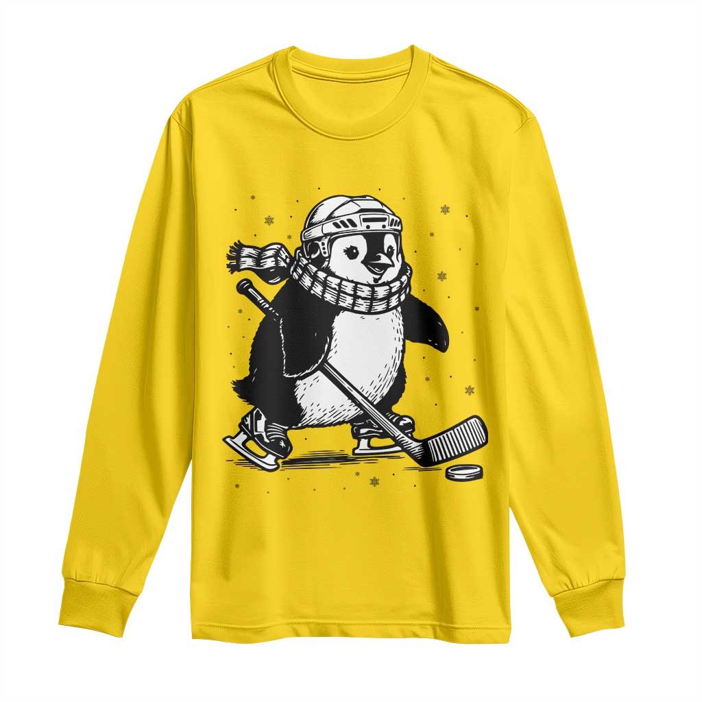 Cute Penguin Playing Ice Hockey Long Sleeve Shirt Funny Sports Lover Gift - Wonder Print Shop