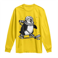 Cute Penguin Playing Ice Hockey Long Sleeve Shirt Funny Sports Lover Gift - Wonder Print Shop