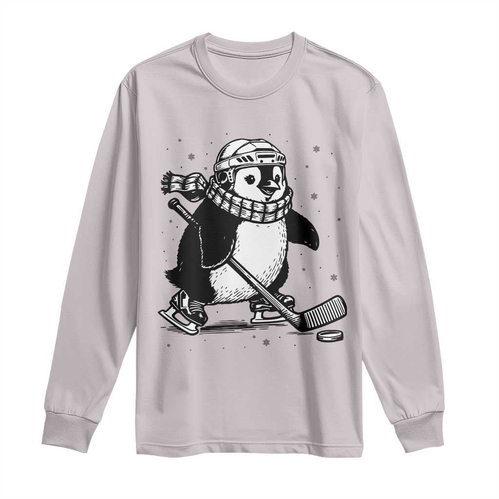 Cute Penguin Playing Ice Hockey Long Sleeve Shirt Funny Sports Lover Gift - Wonder Print Shop
