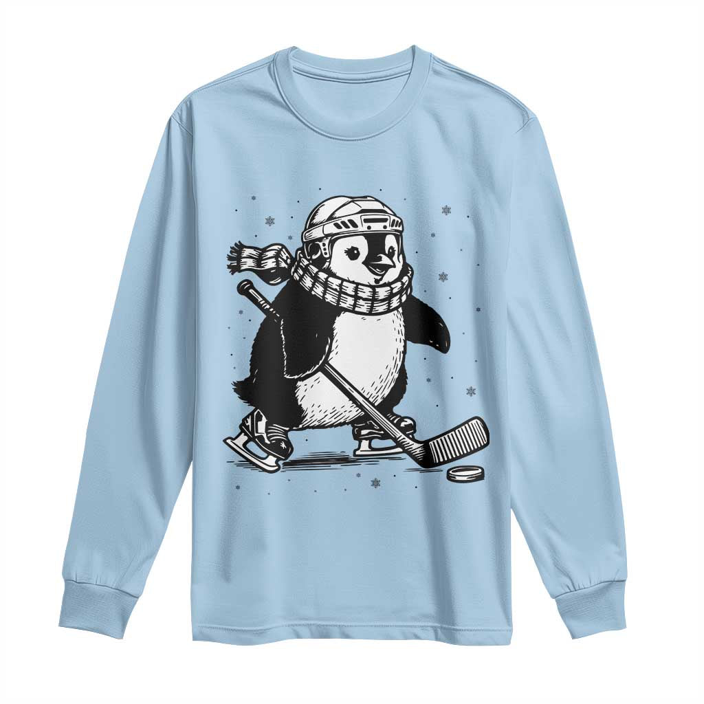 Cute Penguin Playing Ice Hockey Long Sleeve Shirt Funny Sports Lover Gift - Wonder Print Shop