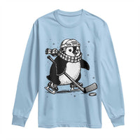 Cute Penguin Playing Ice Hockey Long Sleeve Shirt Funny Sports Lover Gift - Wonder Print Shop