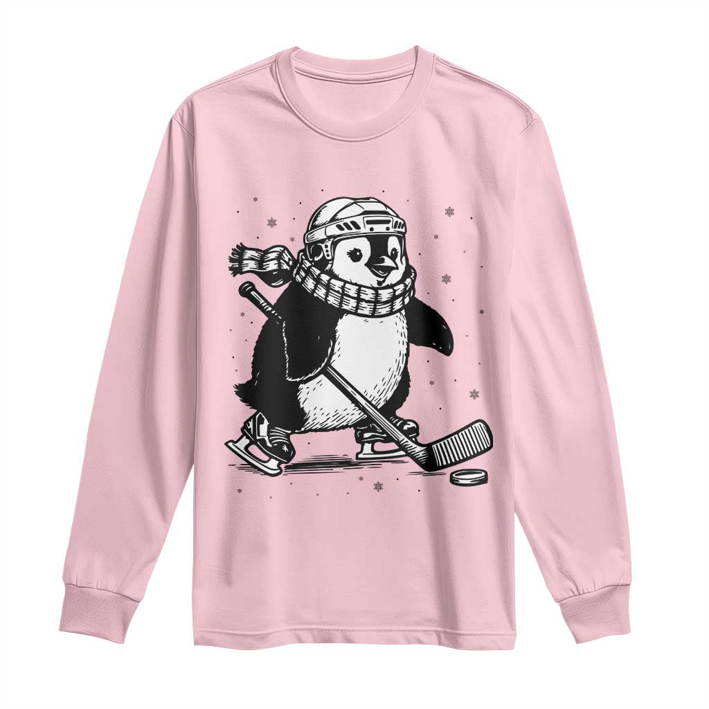 Cute Penguin Playing Ice Hockey Long Sleeve Shirt Funny Sports Lover Gift - Wonder Print Shop