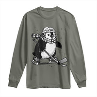 Cute Penguin Playing Ice Hockey Long Sleeve Shirt Funny Sports Lover Gift - Wonder Print Shop