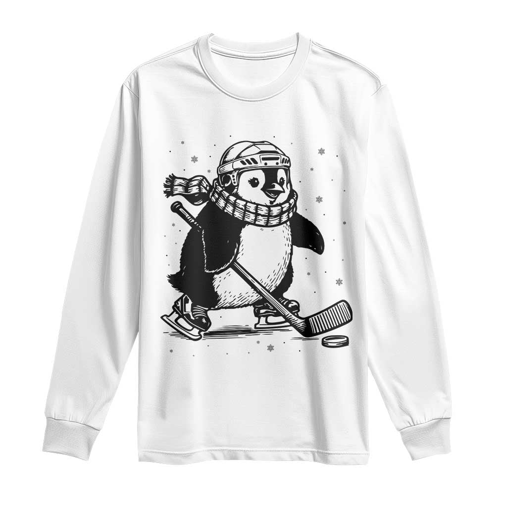 Cute Penguin Playing Ice Hockey Long Sleeve Shirt Funny Sports Lover Gift - Wonder Print Shop