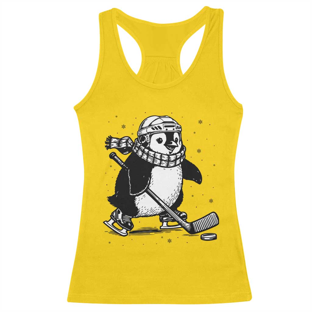Cute Penguin Playing Ice Hockey Racerback Tank Top Funny Sports Lover Gift - Wonder Print Shop
