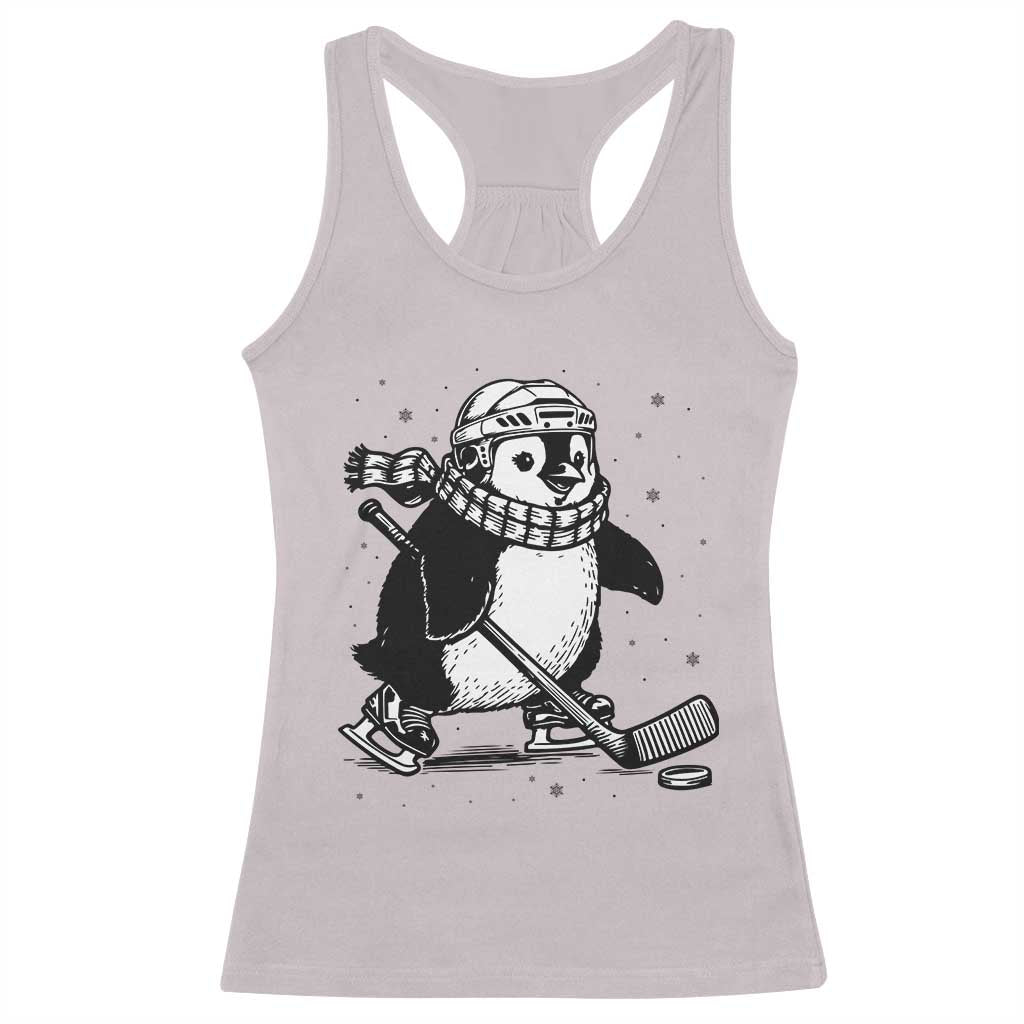 Cute Penguin Playing Ice Hockey Racerback Tank Top Funny Sports Lover Gift - Wonder Print Shop