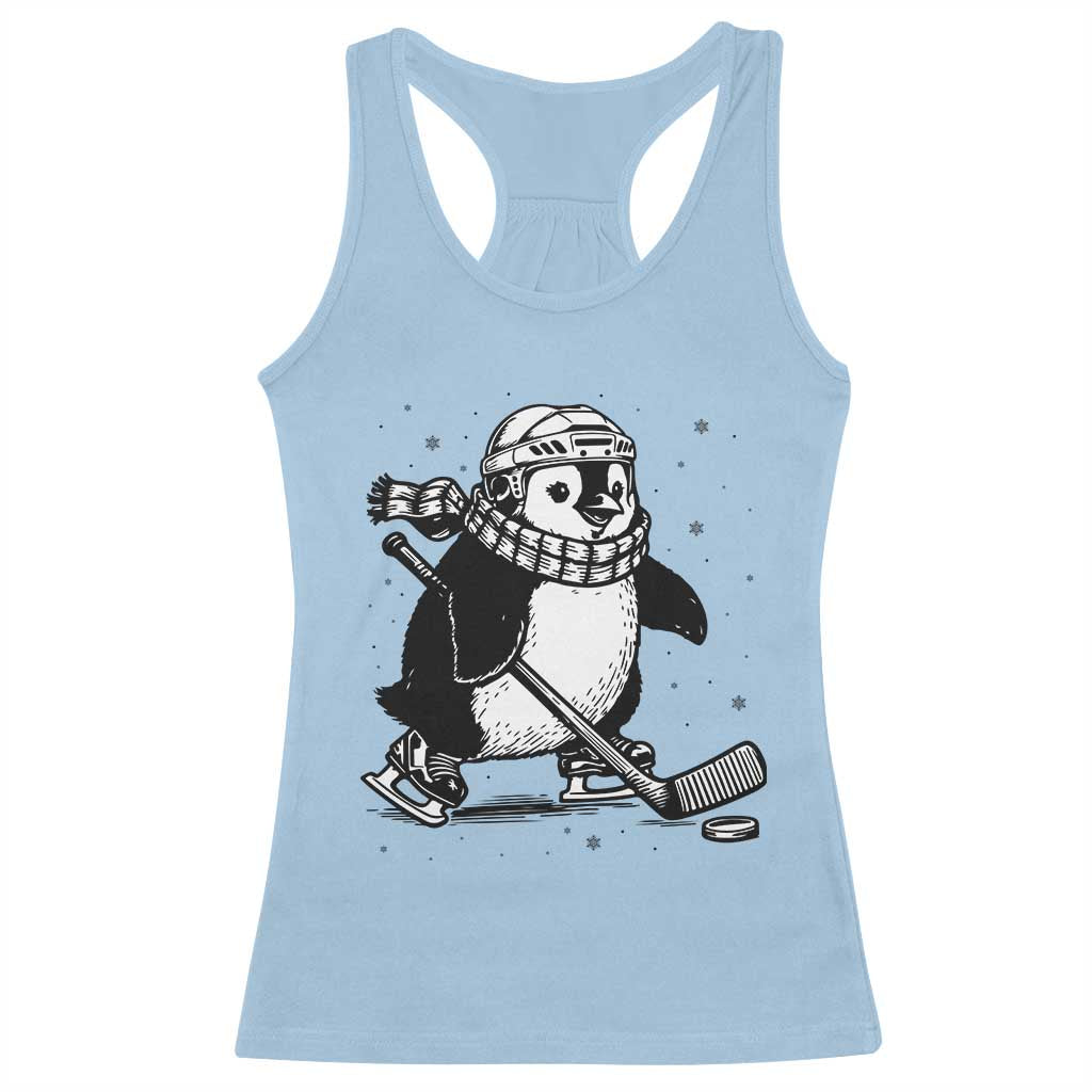 Cute Penguin Playing Ice Hockey Racerback Tank Top Funny Sports Lover Gift - Wonder Print Shop