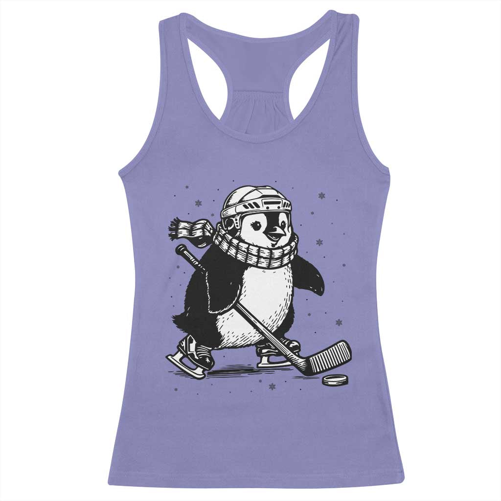 Cute Penguin Playing Ice Hockey Racerback Tank Top Funny Sports Lover Gift - Wonder Print Shop