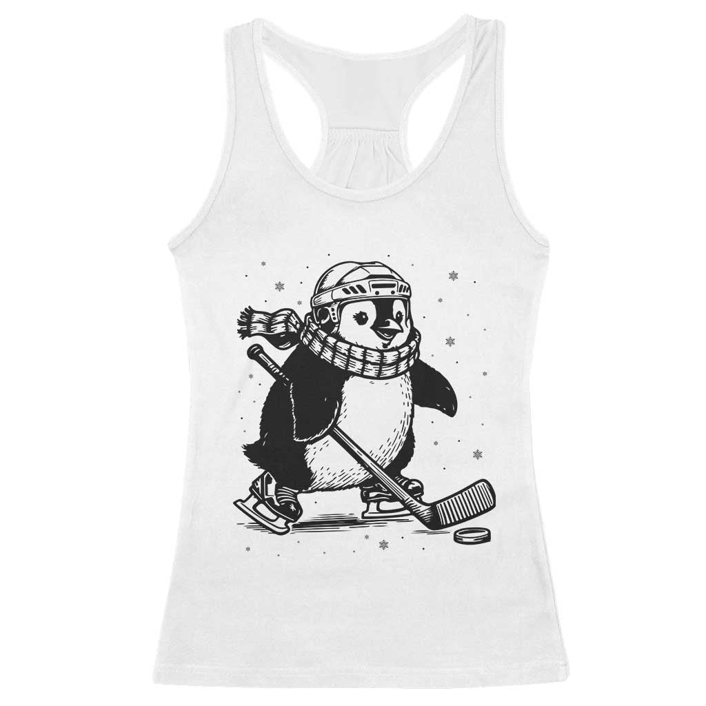 Cute Penguin Playing Ice Hockey Racerback Tank Top Funny Sports Lover Gift - Wonder Print Shop
