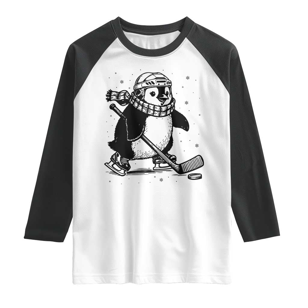 Cute Penguin Playing Ice Hockey Raglan Shirt Funny Sports Lover Gift - Wonder Print Shop