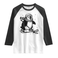 Cute Penguin Playing Ice Hockey Raglan Shirt Funny Sports Lover Gift - Wonder Print Shop
