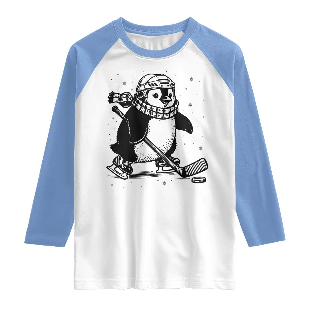 Cute Penguin Playing Ice Hockey Raglan Shirt Funny Sports Lover Gift - Wonder Print Shop