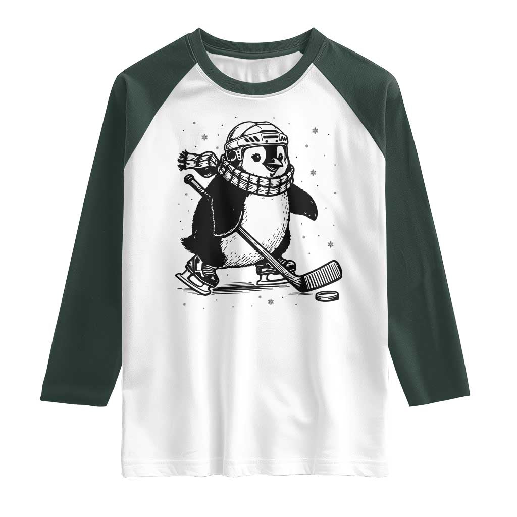 Cute Penguin Playing Ice Hockey Raglan Shirt Funny Sports Lover Gift - Wonder Print Shop