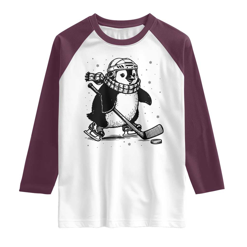 Cute Penguin Playing Ice Hockey Raglan Shirt Funny Sports Lover Gift - Wonder Print Shop