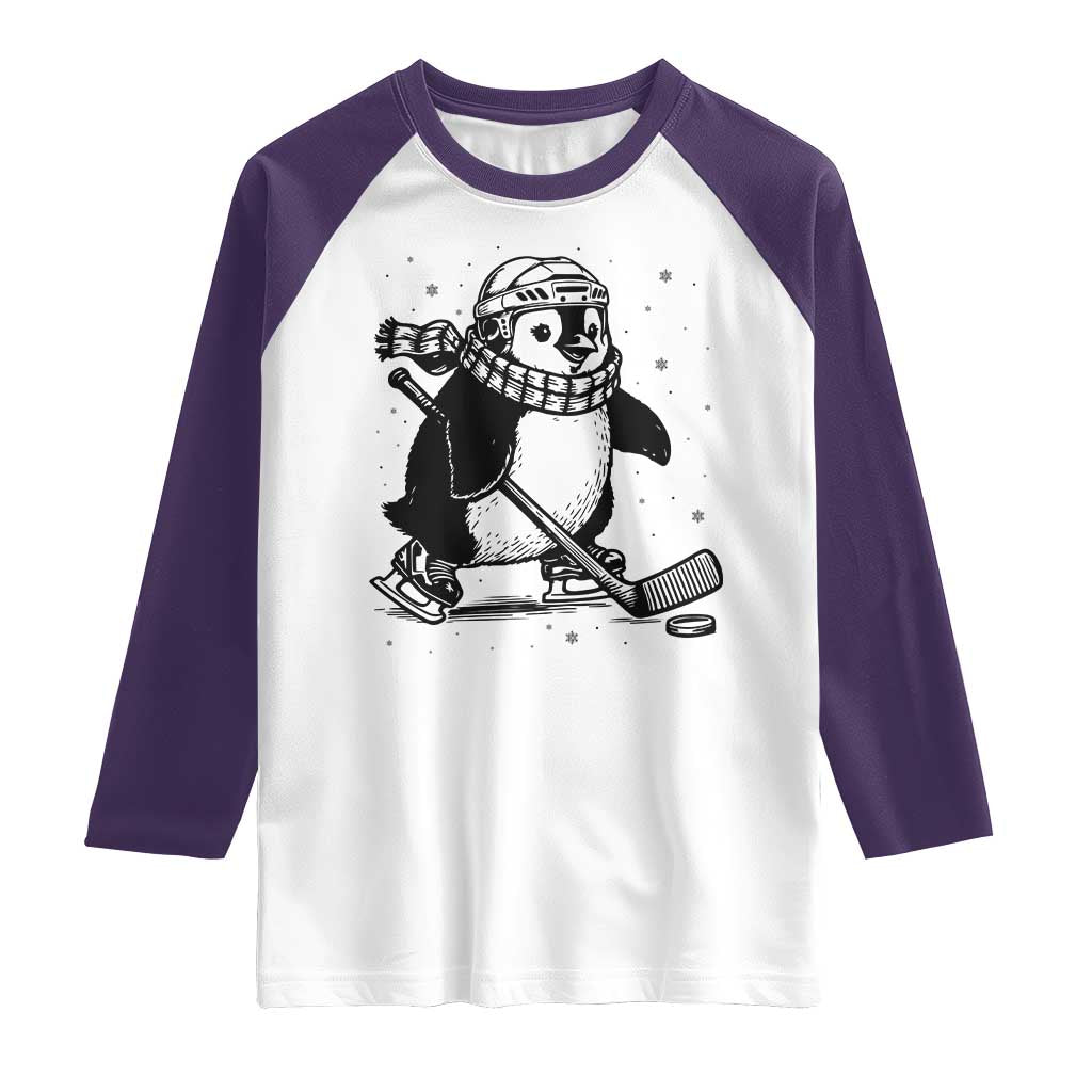 Cute Penguin Playing Ice Hockey Raglan Shirt Funny Sports Lover Gift - Wonder Print Shop