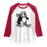 Cute Penguin Playing Ice Hockey Raglan Shirt Funny Sports Lover Gift - Wonder Print Shop