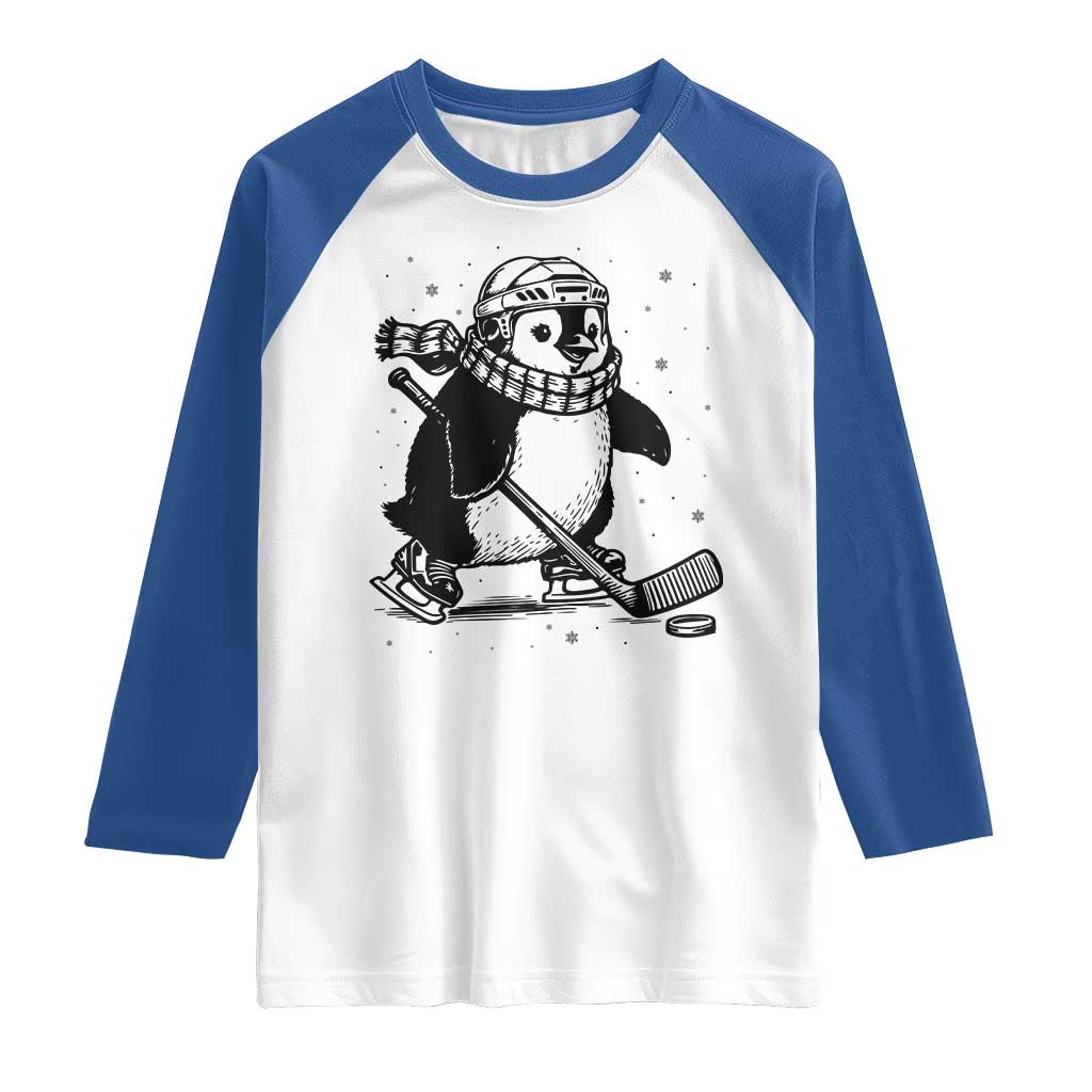 Cute Penguin Playing Ice Hockey Raglan Shirt Funny Sports Lover Gift - Wonder Print Shop
