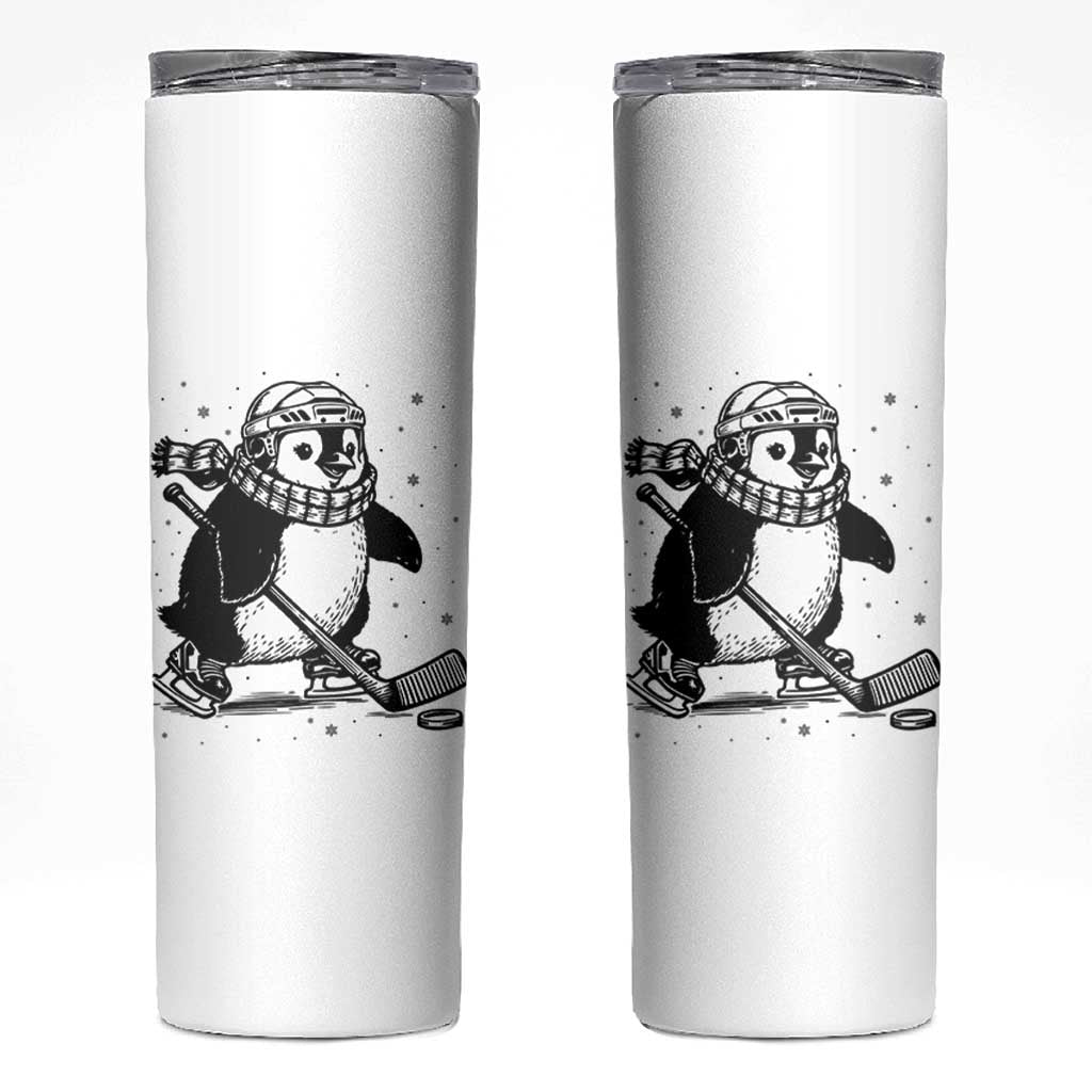 Cute Penguin Playing Ice Hockey Skinny Tumbler Funny Sports Lover Gift - Wonder Print Shop