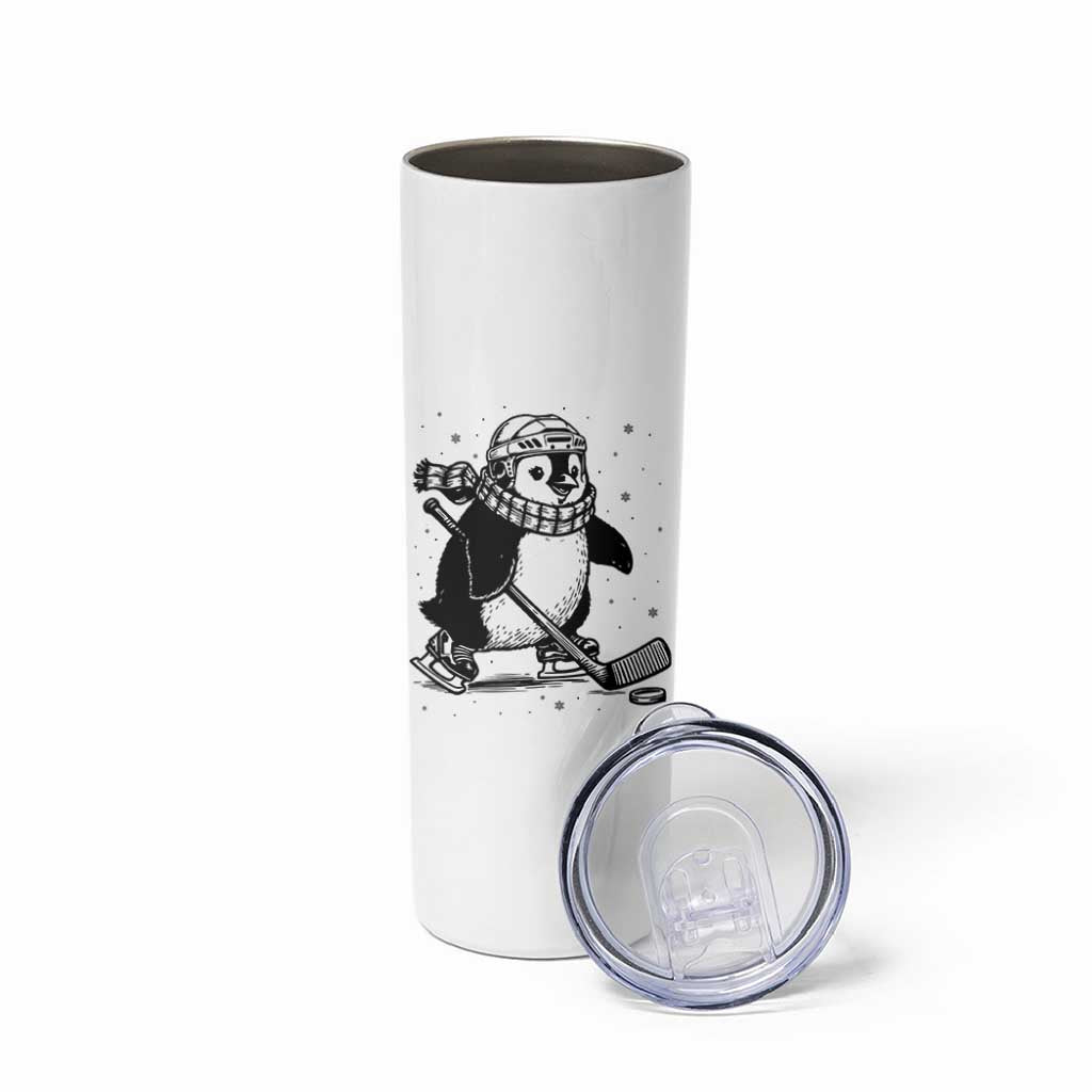 Cute Penguin Playing Ice Hockey Skinny Tumbler Funny Sports Lover Gift - Wonder Print Shop