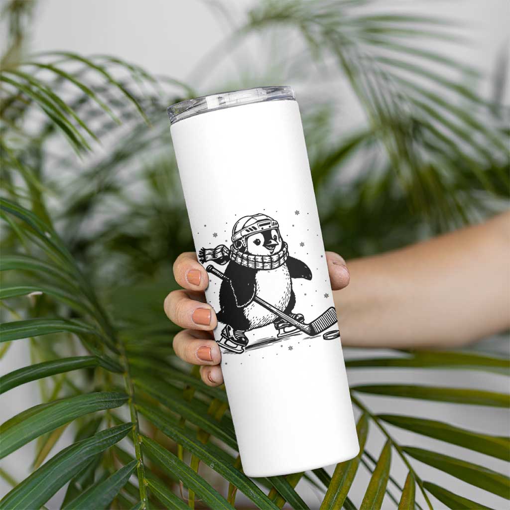 Cute Penguin Playing Ice Hockey Skinny Tumbler Funny Sports Lover Gift - Wonder Print Shop