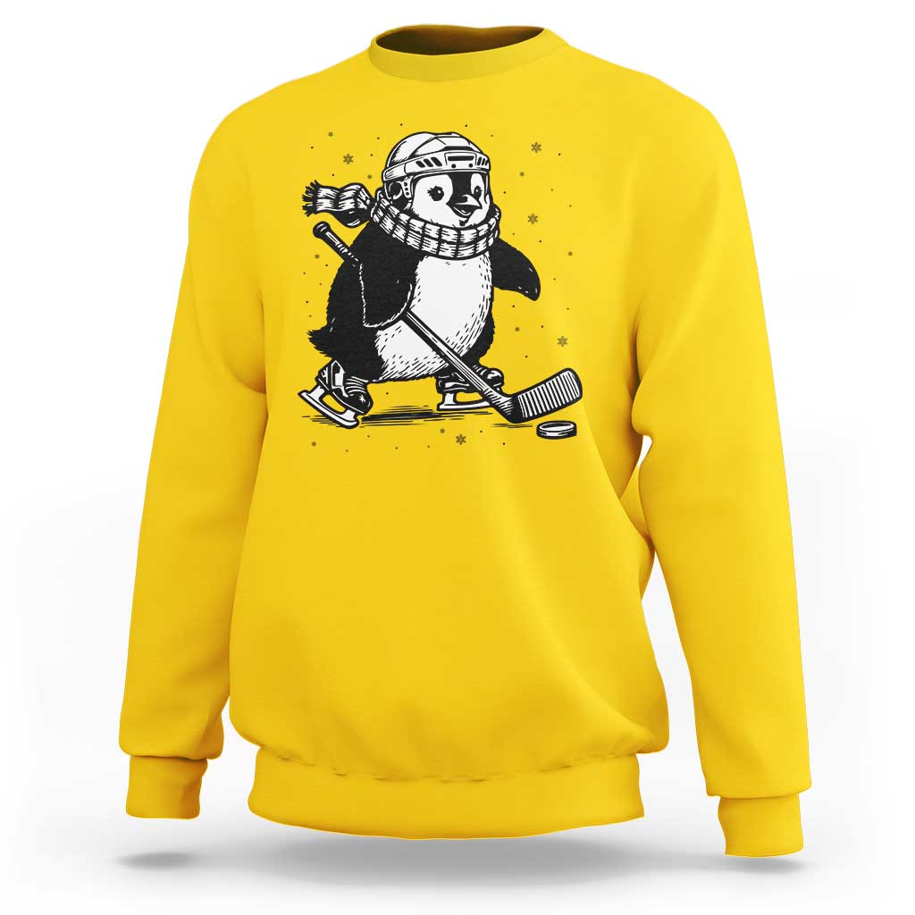 Cute Penguin Playing Ice Hockey Sweatshirt Funny Sports Lover Gift - Wonder Print Shop